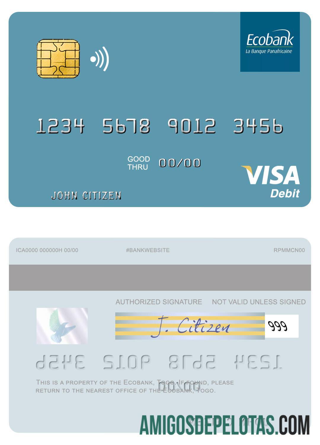Cartão de débito Togo Ecobank Visa exemplo real